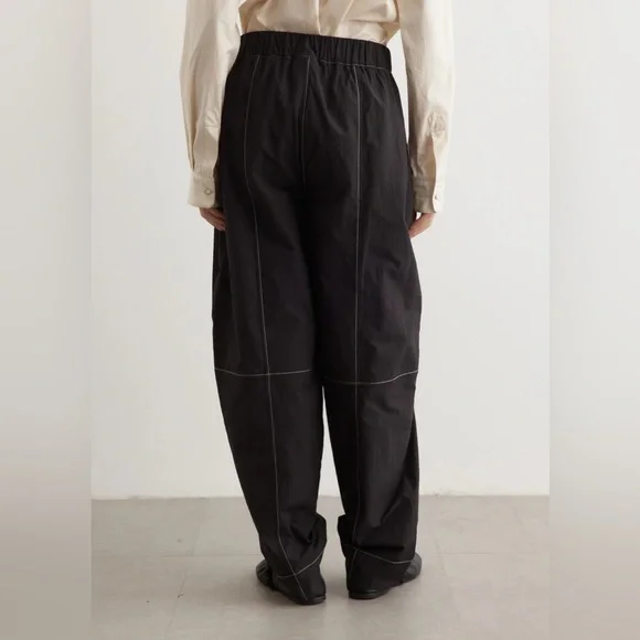 Ganni Elasticized Curve Trouser Pants Barrel Stitching High Rise Crepe Black XS - Picture 3 of 12